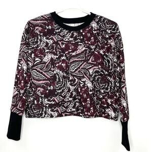 Joie Caleigh Floral Paisley Print Thumbhole Sweatshirt Burgundy Women's XL